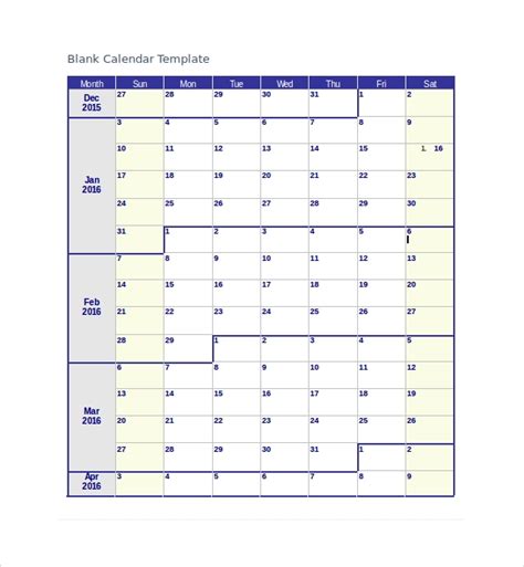 Sample Calendar Template