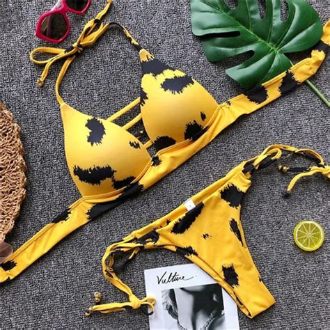 Leopard Bikinis Women Sexy Yellow Color Bikinis 2018 Push Up Padded
