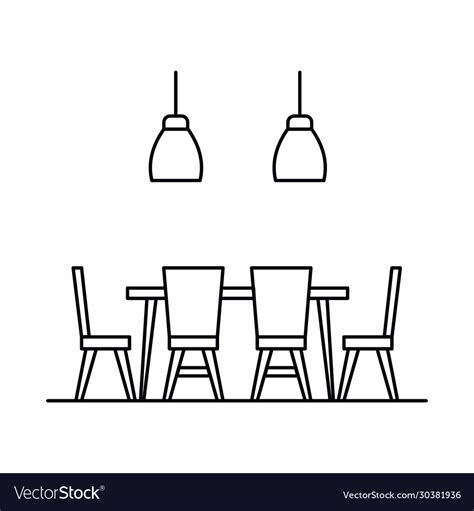 Interior With Table Chair In Outline Style Vector Image