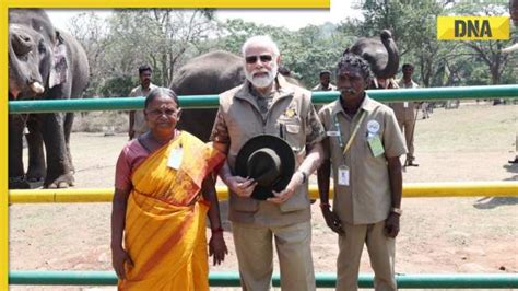 Pm Modi Poses With The Elephant Whisperers Couple Bomman And Bellie