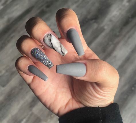 the gray finish 👌🏾 gray nails grey acrylic nails blue prom nails