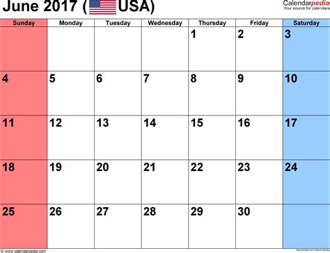 June 2017 Calendar Templates For Word Excel And Pdf