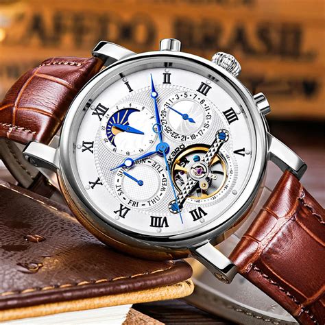 Mens Watches Automatic Mechanical Watch Tourbillon Clock Leather Casual