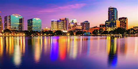 Orlando Florida Panoramic City Skyline Over Lake Eola Photograph By