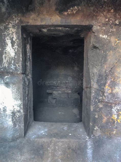 A Entrance Door Of Stone To The Ancient Indian Caves Stock Photo