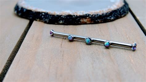 Opal Industrial Barbell 14g Purple Opals Scaffold Piercing Barbells Ti
