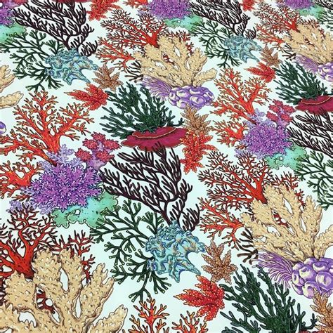 Coral Reef Upholstery Fabric By The Yard Colorful Marine Etsy