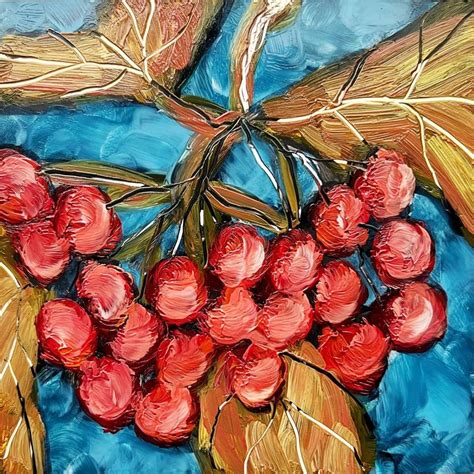 Viburnum Branch Original Oil Painting 6 Viburnum Berries W Inspire