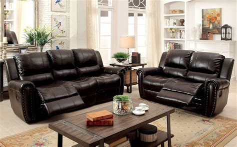 Esofastore Reclining Sofa Loveseat 2pc Set Brown Top Grain Leather