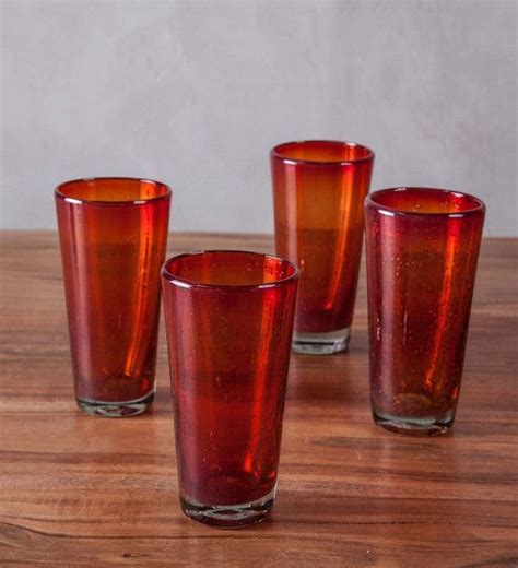 Bright Bubbled Red Recycled Drinkware Collection Vivaterra Iced Tea Glasses Old Fashioned