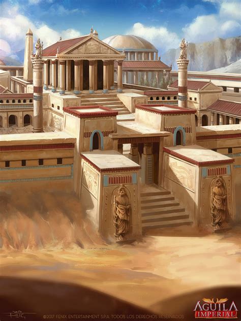 An Artists Rendering Of Some Ancient Buildings In The Desert