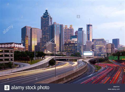 Blurred Car Lights On The Freeway At Downtown Atlanta Georgia Usa