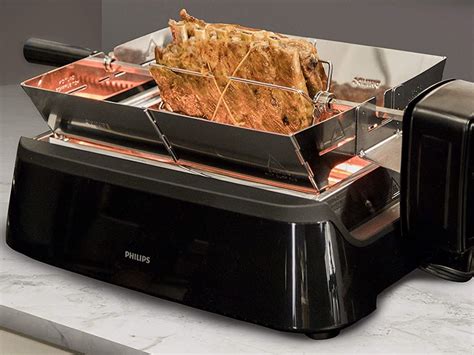 Philips Smoke Less Grill With Rotisserie Attachment Indoor Bbq Reduces Splashes And Spatters