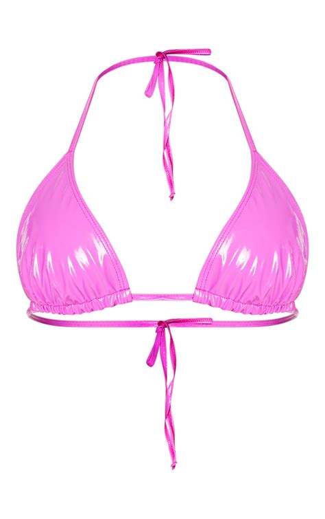 Fuchsia Vinyl Adjustable Triangle Bikini Top Prettylittlething Il