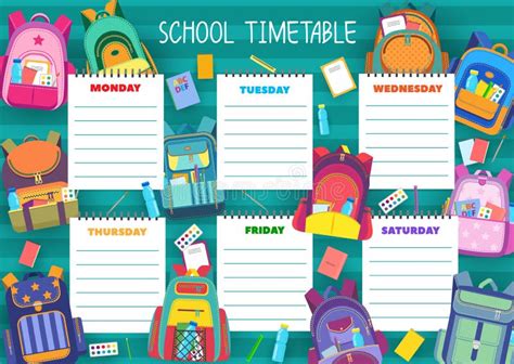 School Timetable Schedule Education Template Stock Vector
