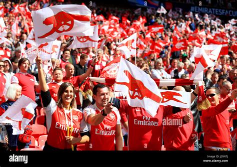 Arsenal Fans In The Stands Before The Emirates Fa Cup Semi Final Match At Wembley Stadium