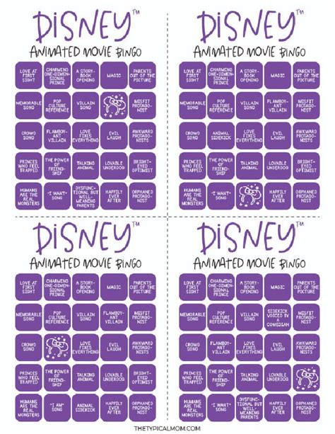 Free Disney Bingo Game Disney Birthday Party Printables