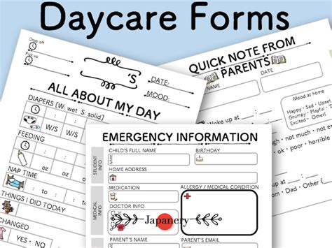 Daycare Daily Report Log Form Emergency Contact Form Daycare Starter