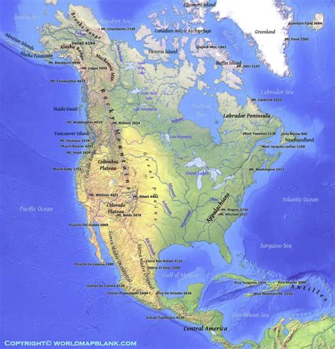 North America Mountains Map Map Of North America Mountains
