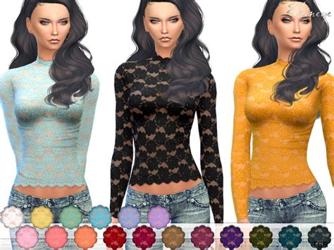 The Sims Resource Sheer Mesh Lace Top By Ekinege Sims 4 Downloads