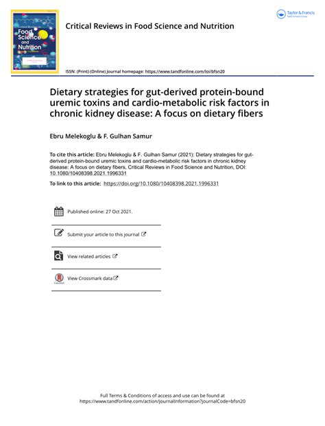 Pdf Dietary Strategies For Gut Derived Protein Bound Uremic Toxins