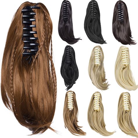 Snoilite 12inch Ponytail With Braids Claw Clip In Ponytail Straight