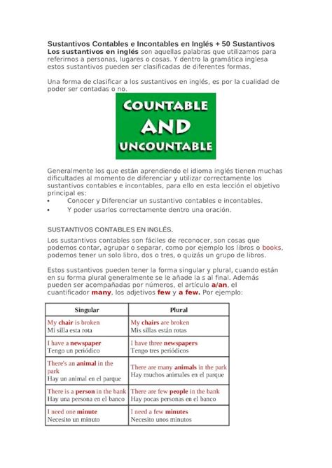 DOCX Sustantivos Contables e Incontables en Inglés PDFSLIDE NET