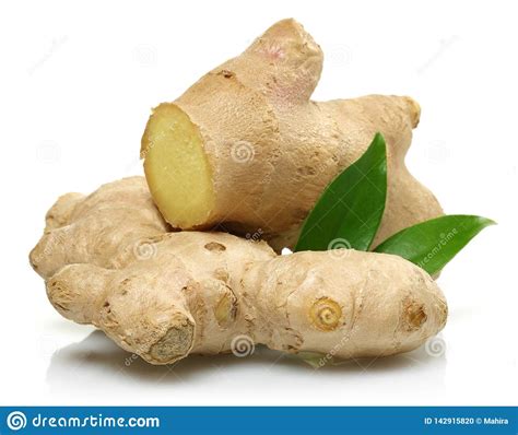 Fresh Ginger Root With Leaves Isolated On White Stock Photo Image Of