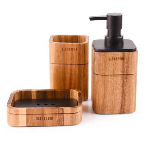 This piece does not include the accessory items as. 3 Pieces Acacia Wood Bathroom Accessories Set Soap ...