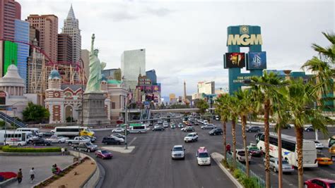Las Vegas Strip Traffic Day Time Lapse Zoom Out 4k Circa July