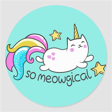 So Meowgical Cute Unicorn Kitty Glitter Sparkles Classic Round Sticker