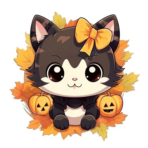 Cat Halloween Kawaii With Wreath Trick Or Treat Cartoon Halloween