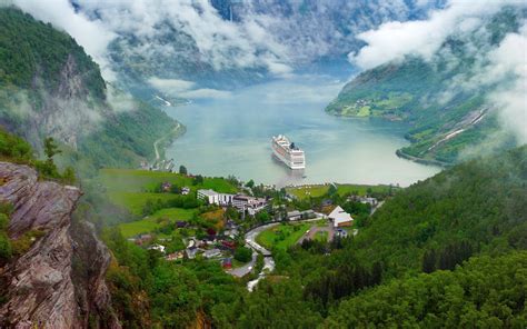 Norway Nature Landscape River Lake Ship Cruise Ship Clouds