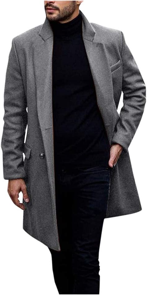 Dainzuy Mens Wool Trench Coat Knee Length Overcoat Winter Long Jacket