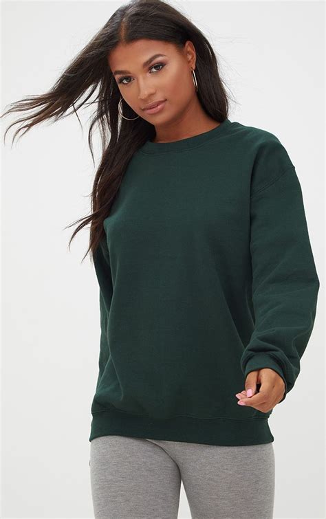 forest green ultimate oversized sweater tops prettylittlething usa cropped hoodie sweater