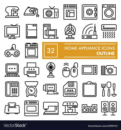 Home Appliance Line Icon Set Household Symbols Vector Image