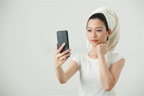 Woman Taking Selfie After Shower Stock Image Image Of Beauty Skin