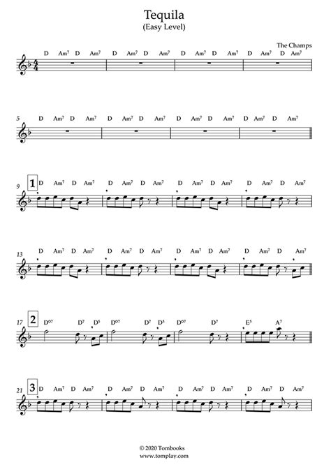 Tequila Easy Level The Champs Flute Sheet Music