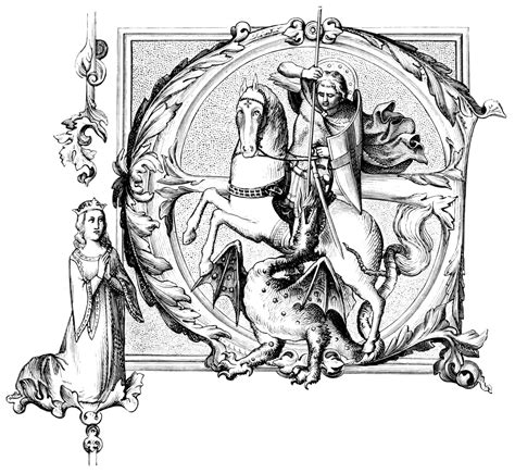 St George slaying the dragon Illuminated Letters, Illuminated