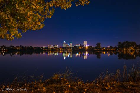 Denver Skyline Reflecting On Sloans Lake Autumn Evening Scenic