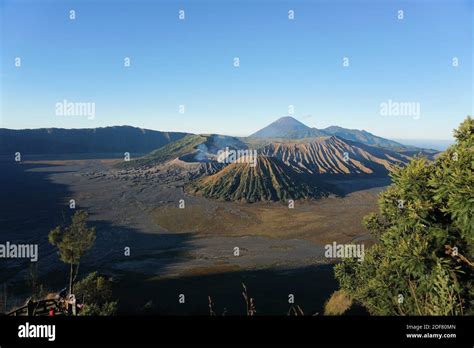 View Of Caldera Tengger With Volcanoes At Sunrise Smoking Volcano