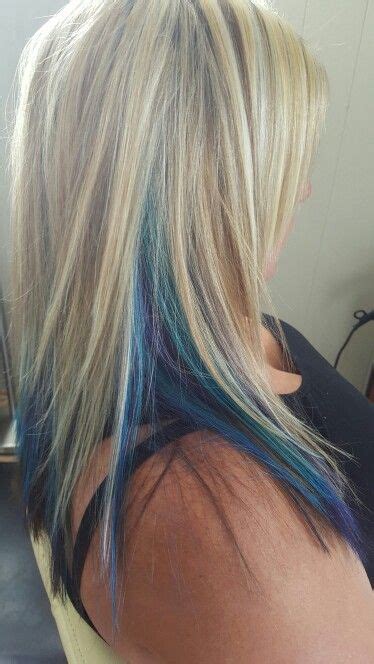 Chunky Blonde Highlights With Blue Turquoise And Purple Through It