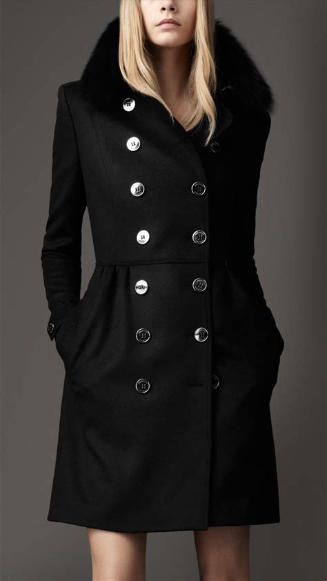 Lyst Burberry Fur Collar Trench Coat In Black