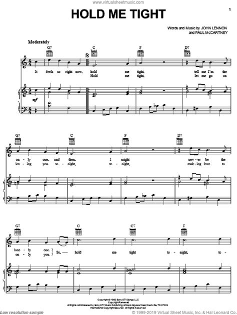 hold me tight sheet music for voice piano or guitar pdf