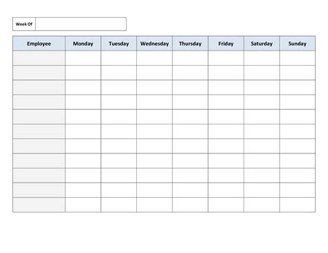 Free Monthly Work Schedule Template Weekly Employee 8 Hour Shift Free Printable Blank Work
