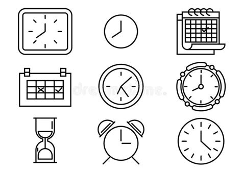 Thin Line Icons Set Clock Calendar Sand Clock Vector Illustration