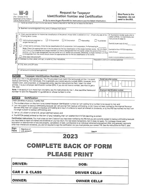 2023 W9 And Driver Information Forms
