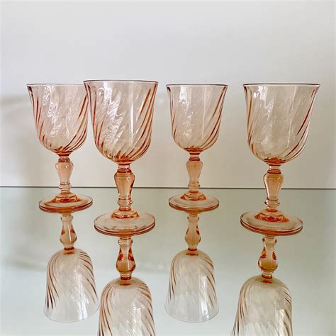 Vintage Pink Swirl Glassware Arcoroc Of France Pink Colored Glass Stemware Drinkware