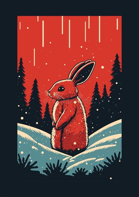 Snow Bunny Red Poster Vector Stock Illustration Illustration Of Xmas