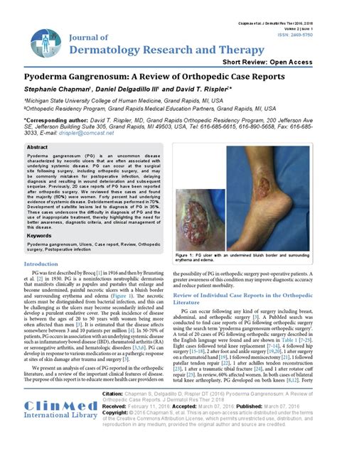 Pyoderma Gangrenosum A Review Of Orthopedic Case Reports Pdf
